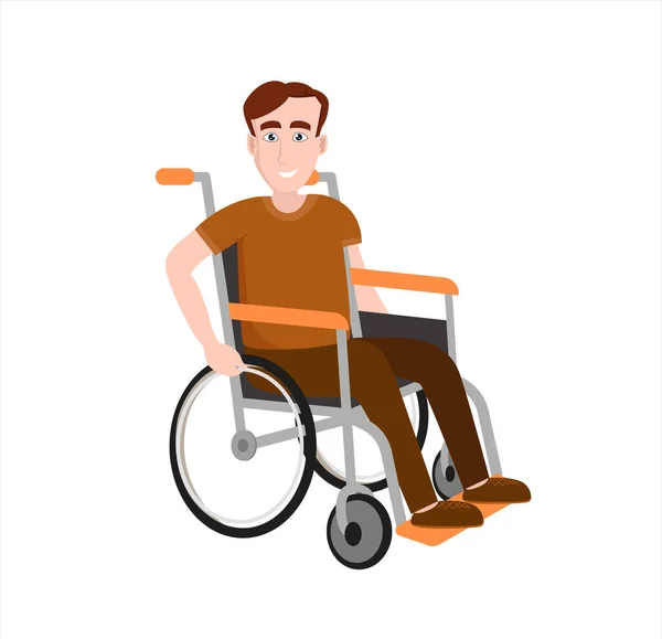 Disabled Man Sitting Wheelchair Character Disability Paralyzed Handicapped Person Stock — Stock Vector