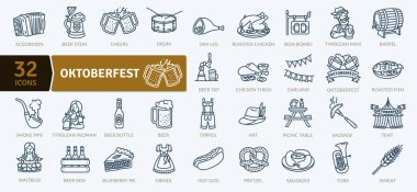 Oktoberfest 'i temsil eden 32 satır sanat ikonu koleksiyonu. Bira bardakları, krakerler, sosis, geleneksel kıyafetler (dirndl, Tyrolean hat), müzik aletleri (akordeon, tuba, davul), yiyecek (kızarmış tavuk, reçel bacak, yaban mersinli turta) ve festival e içerir.