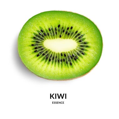 Canlı Yeşil Kivi Diliminin Yakın Çekimi beyaz arkaplanda kopyalama alanı ile izole edildi