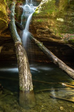 Bir bahar günü, Kaskaskia Kanyonu 'ndan akan sular. Aç Rock State Park, Illinois, ABD.