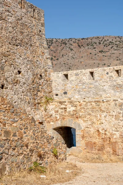 Old fortress walls on the outskirts of spinalonga Island.  Crete, Greece.