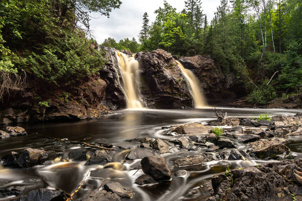 Little Manitou Falls in full flow.  Pattison State Park, Superior, Wisconsin, USA.