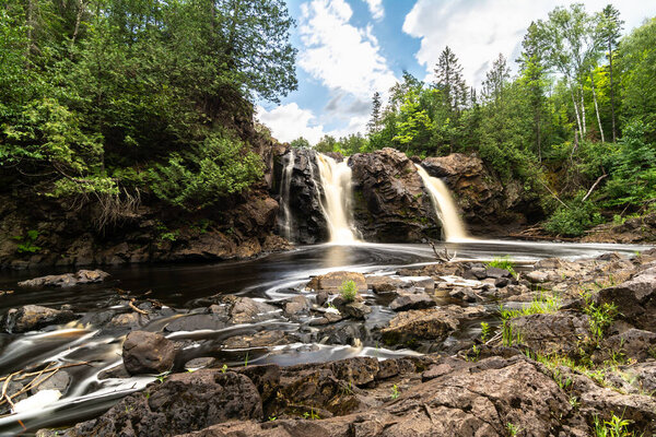 Little Manitou Falls in full flow.  Pattison State Park, Superior, Wisconsin, USA.