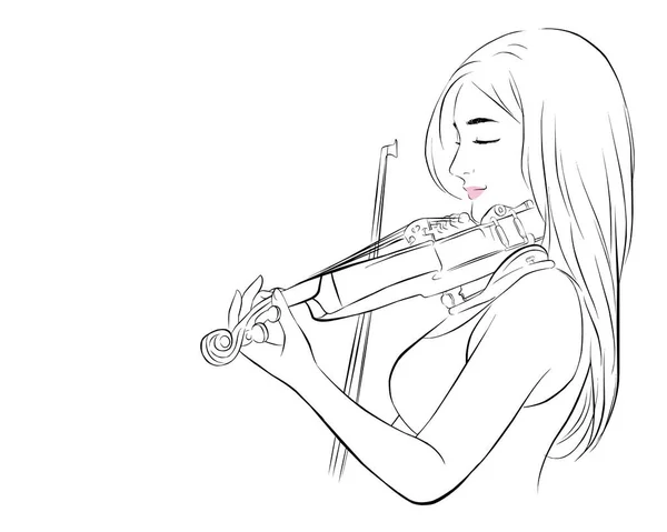 Mulher Bonita Segurar Violino Fundo Branco Emoção Sentindo Feliz Ilustração — Vetor de Stock
