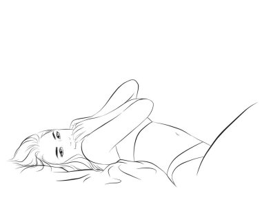 Vektör eliyle çizilmiş grafik çizimi. Seksi, güzel poz veren kişi ve uzan, göz kırp ve gülümse. Çizgi film, çizgi film