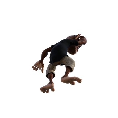 Toon Monkey poses for your composition. Monkey character isolated on white background with alpha mask for quick isolation for your composite work. 3D rendering - illustration.