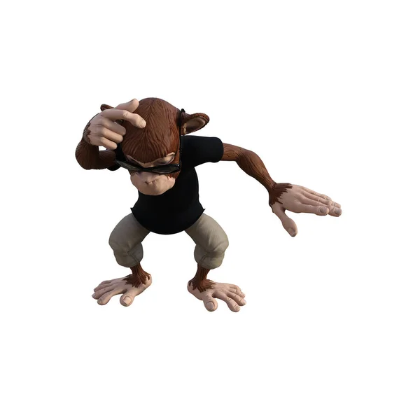 Toon Monkey Ποζάρει Για Σύνθεσή Σας Χαρακτήρας Πιθήκου Απομονωμένος Λευκό — Φωτογραφία Αρχείου