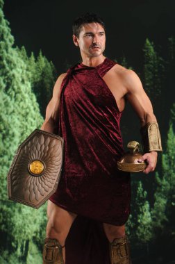 Yakışıklı savaşçı fotoğraf için poz veriyor..