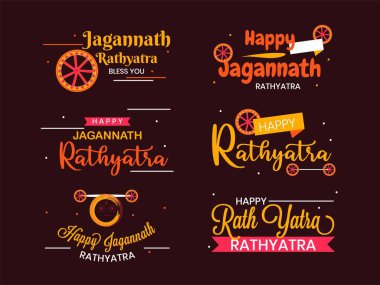 Happy Rath Yatra creative Typography emblem and badges set for Indian festival celebration on Dark Background vector Illustration. clipart