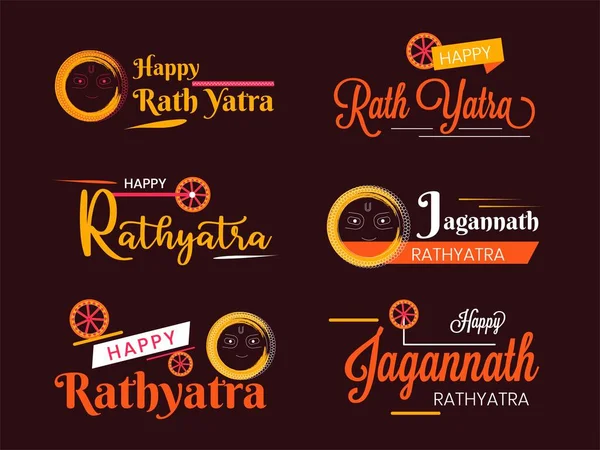 stock vector Happy Rath Yatra creative Typography emblem and badges set for Indian festival celebration.