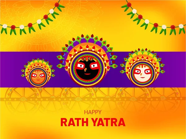 Rath yatra kutlamaları için Lord Jagannath, Balabhadra ve Subhadra 'nın renkli geleneksel Vektör İllüstrasyonu.