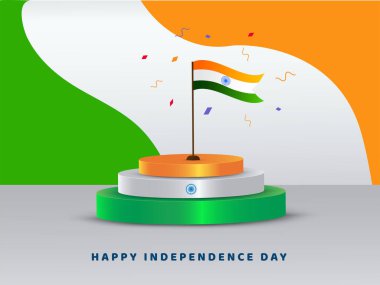 Bharat Özgürlük Günü kutlamaları için 3D kürsü vektör illüstrasyonu. 15 Ağustosta. Bağımsızlık Günün kutlu olsun..
