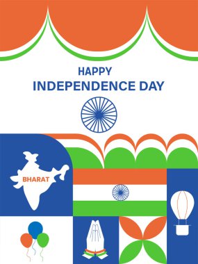 Abstract creative flat tricolor background design for the celebration of Independence day of Bharat ( India). clipart