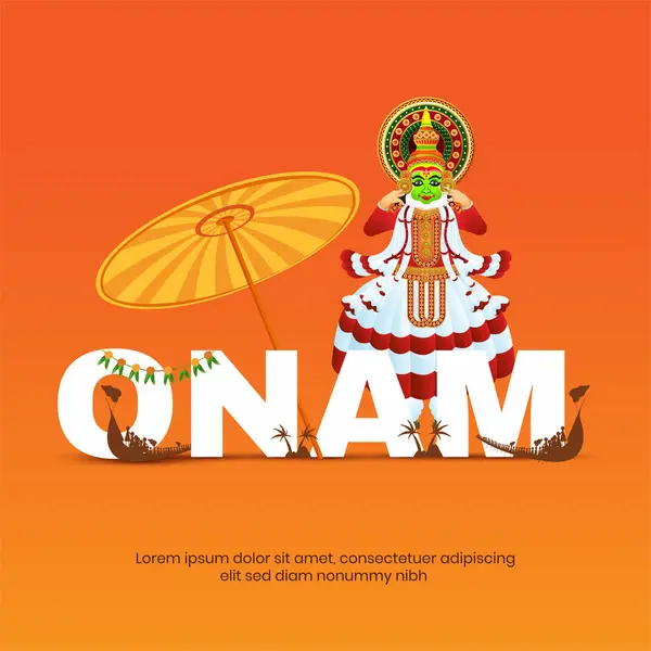 Stock vector Happy Onam south indian festival celebration design with onam big typography vector illustration.