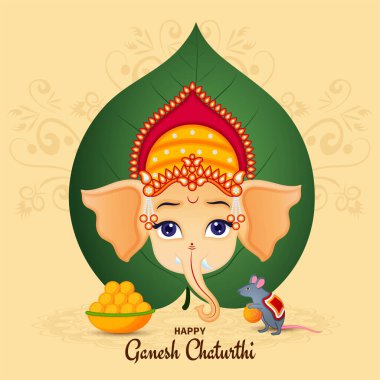 Ganesha Chaturthi Hint Festivali 'nin arka planında Lord Ganesha idolü illüstrasyonuyla mutlu yıllar..