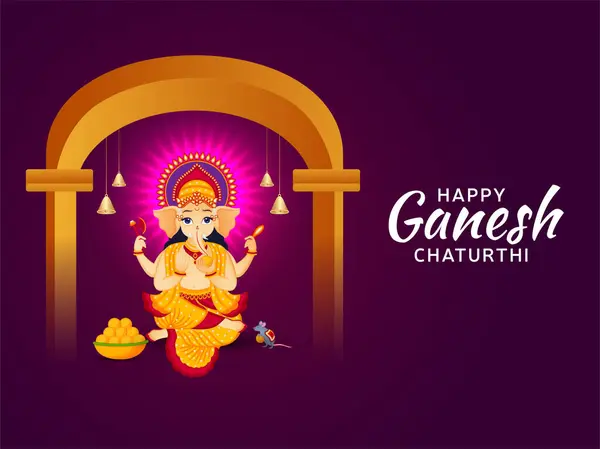 stock vector Happy Ganesha Chaturthi Indian festival celebration background with lord ganesha idol vector illustration.