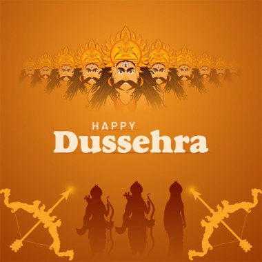 Afiş, poster, web başlığı ve sosyal medya desteği için Mutlu Dusshera Hint festivali vektör tasarımı. Lord Rama Ravana 'yı öldürdü..