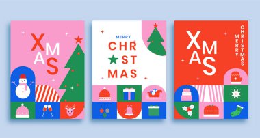 Merry Christmas modern style design flat color minimalistic pattern background greeting card Vector Illustration. clipart