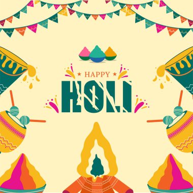 Flat iconic colorful vector illustration background design for Indian festival celebration Happy Holi. clipart