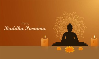 Buda meditasyonunun güzel bir mandala rahatlatıcı arka planında vektör çizimi. Mutlu Buda Purniması.