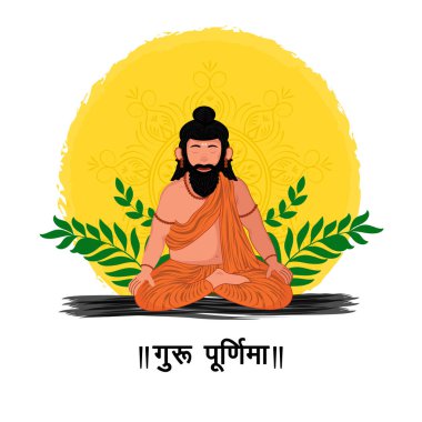 Guru Purnima Festivali 'nin arka plan tasarımı kutlu olsun. Guru karakterleri meditasyon yapıyor..