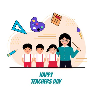 Mutlu Öğretmenler Günü Soyut Moda Düz Tasarım Konsepti. vektör Resimleri.
