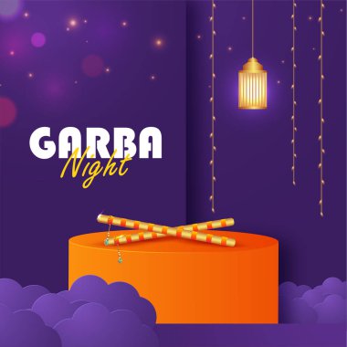 Navratri Festivali 'nde Garba gecesi için güzel bir festival afişi, poster, el ilanı veya web başlığı illüstrasyonu.