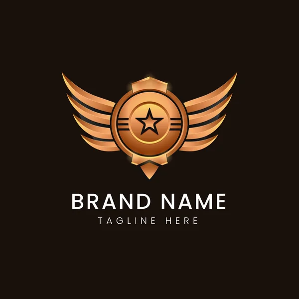 Zlaté Černé Křídlo Odznak Logo Design Typhography Logo — Stockový vektor