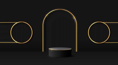 3D soyut ve gerçekçi siyah silindir kaide podyumu