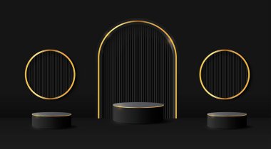 soyut ve gerçekçi siyah silindir kaide podyumu