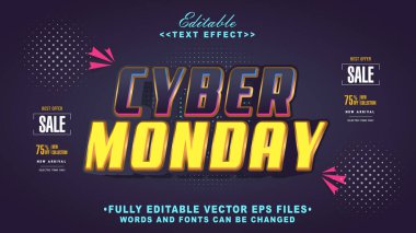 Düzenlenebilir 3d siber pazartesi metni efekti. Typhography logosu