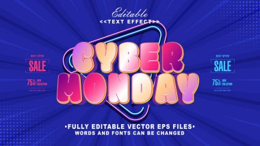 Düzenlenebilir 3D karikatür biçimi siber pazartesi metni efekti. Typhography logosu