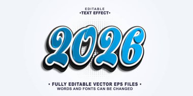 Düzenlenebilir 3D el yazısı 2026 yıllık metin efekti. Typhography logosu