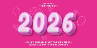 Düzenlenebilir 3d 2026 yıllık metin efektini şişirir. Typhography logo-02