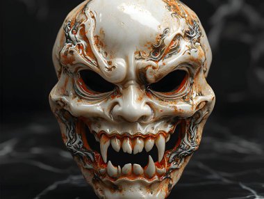 Discover a striking 3D Japanese ghost mask featuring twisted, terrifying details. Perfect for horror enthusiasts or as a unique decorative piece. clipart