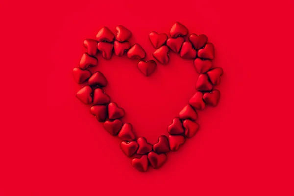 Sevgililer Günü Birçok Küçük Kırmızı Kalpten Yapılmış Büyük Bir Kalp — Stok fotoğraf