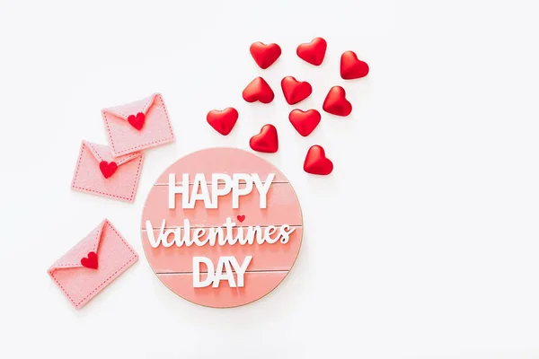 Wooden Happy Valentines Day Message Felt Envelopes Red Hearts White Fotos De Stock Sin Royalties Gratis