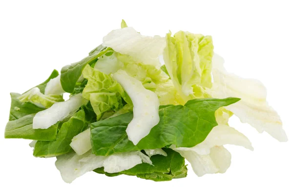 Slices Chopped Lettuce Leaves Isolated White Background — Stock Photo, Image