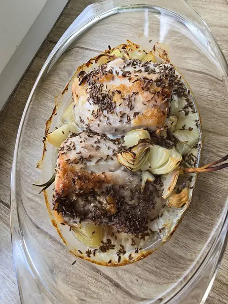 fried chicken fillet with vegetables and spices