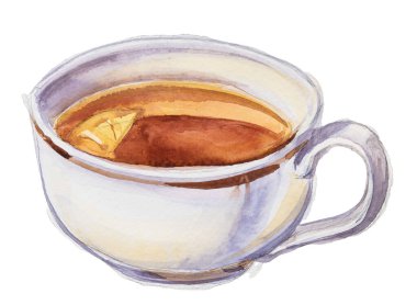 Klasik cam çay illüstrasyonu. Retro bardak tasarımı. Sıcak içecek, beyaz arka planda izole edilmiş. Sakinleştirici bitki çayı klipsi. Daha sağlıklı olmak için iç..