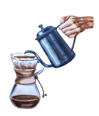 Beyaza izole edilmiş kahve illüstrasyonunun üzerine dök.