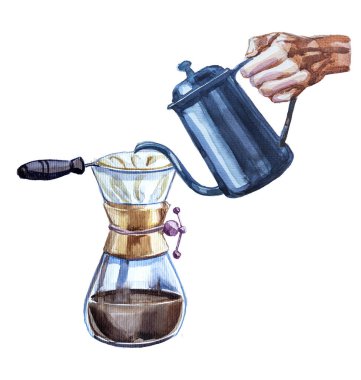 Beyaza izole edilmiş kahve illüstrasyonunun üzerine dök.