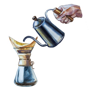 Beyaza izole edilmiş kahve illüstrasyonunun üzerine dök.