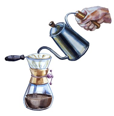 Beyaza izole edilmiş kahve illüstrasyonunun üzerine dök.