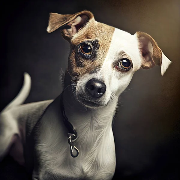 a dog with a collar and a collared collar on it's neck looking up at the camera