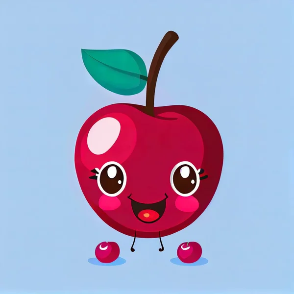 a cartoon apple with a green leaf on its head and eyes