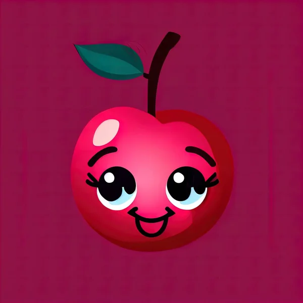 a cartoon apple with a face and a leaf on it\'s stem