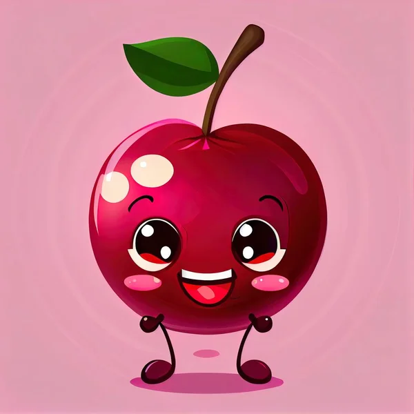 a cartoon apple with a green leaf on top of it\'s head and eyes