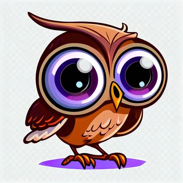 a cartoon owl with big eyes and a pointed nose..