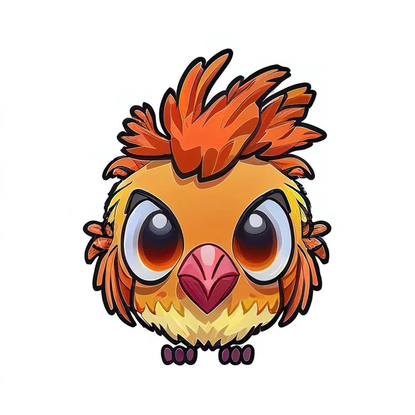 a cartoon bird with a red mohawk on its head and big eyes
